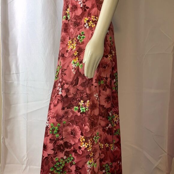 Vintage 60s 70s large collar pink floral maxi dress medium - Picture 4 of 13